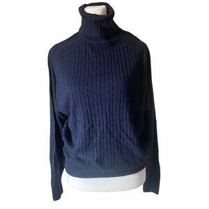 Crystal Kobe Womens Old Money Preppy Cable Knit Sweater L‎ Navy 90s Minimalist